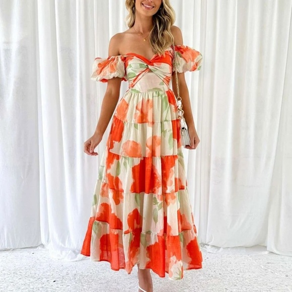 Floral Off-Shoulder Maxi Dress - Picture 1 of 10
